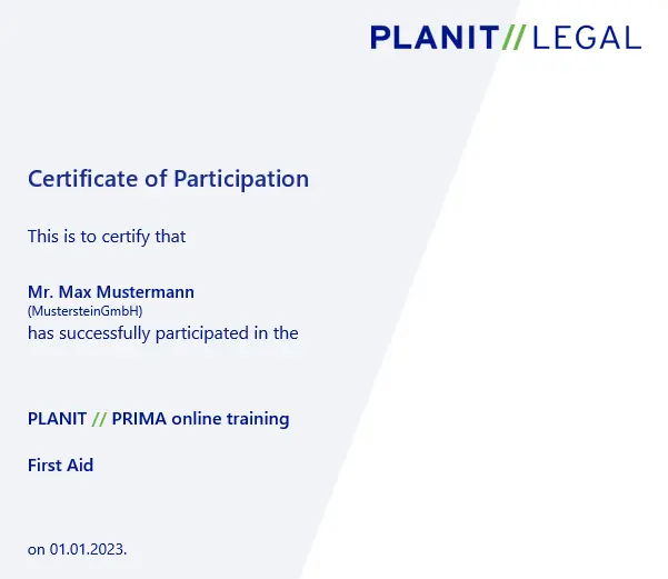 planit prima training certificate