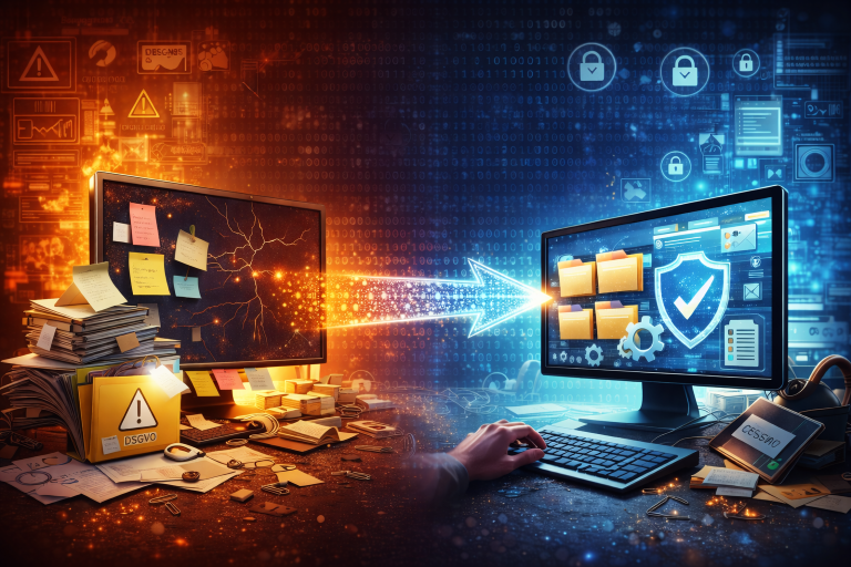 Datenschutzsoftware wechseln – Visualisierung des Umstiegs von einer alten zu einer modernen Datenschutzlösung