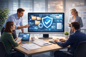 Einführung neuer Datenschutzsoftware in Unternehmen – Team implementiert moderne Datenschutzlösung